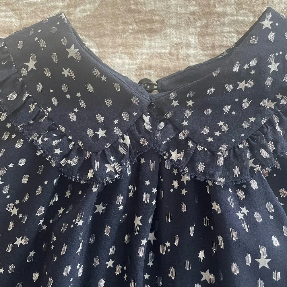 Kate Spade size S Navy Blue Sleeveless Blouse with Silver Star Pattern - Picture 2 of 8